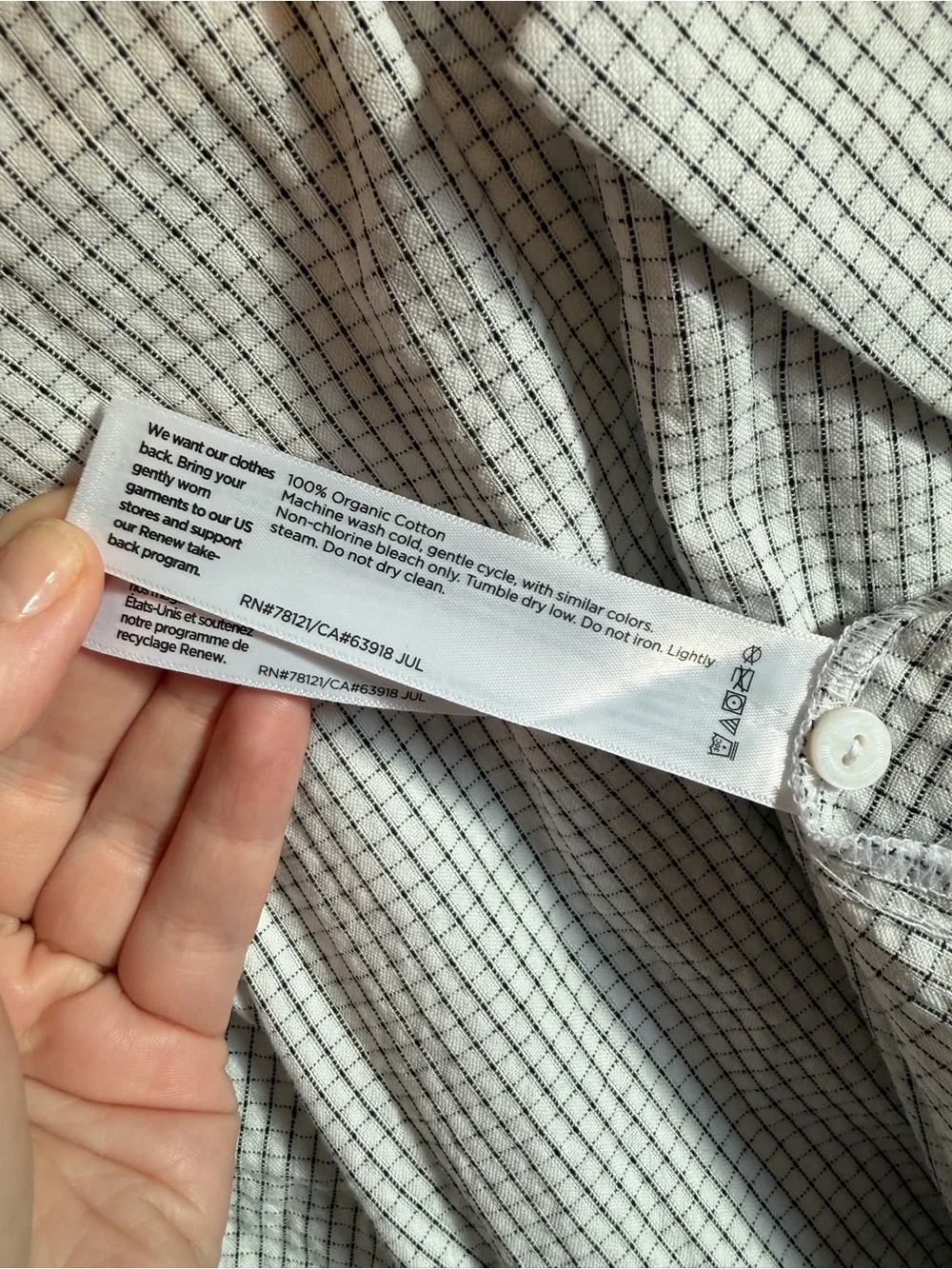 EILEEN FISHER Gingham Check Short-Sleeve Organic Cotton Ripple Notch Shirt - Picture 7 of 8